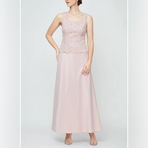 New Alex Evenings Lace Overlay Maxi Dress Gown Mother of the Bride Blush 10